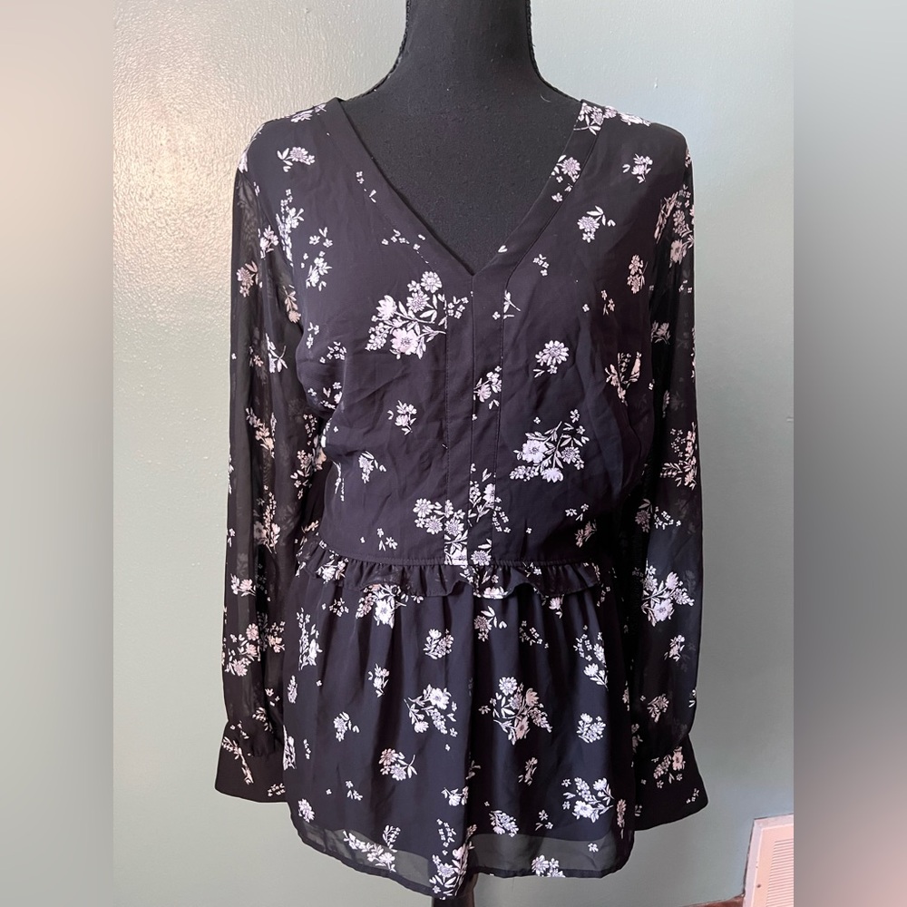 Lane Bryant Black Floral Blouse